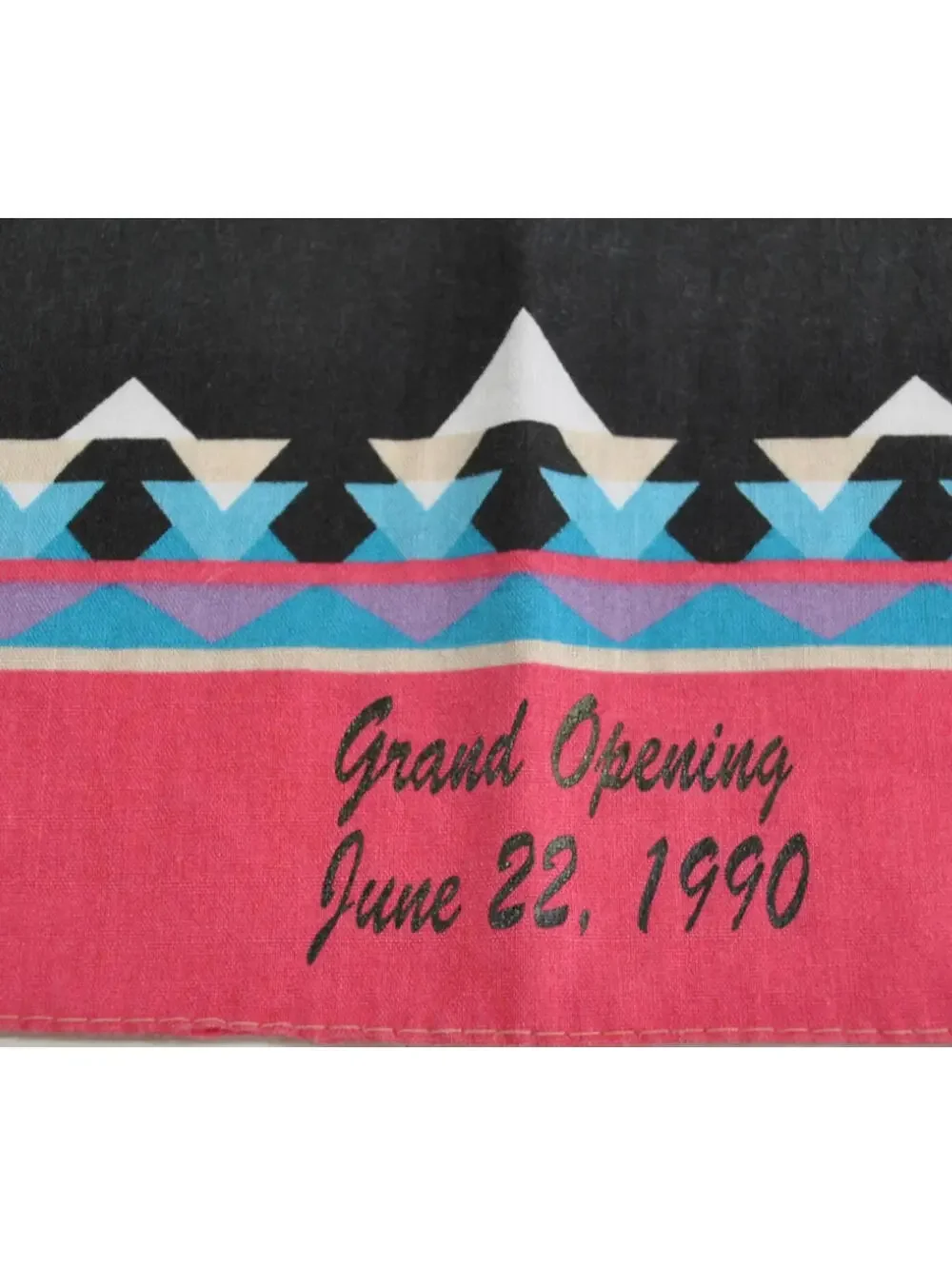 Vintage 90s Grand Opening Pattern Aztec Colorful Black Bandana